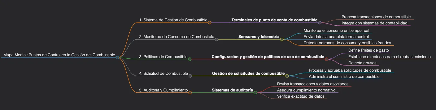 Mapa mental de puntos de control en la gestión de combustibles